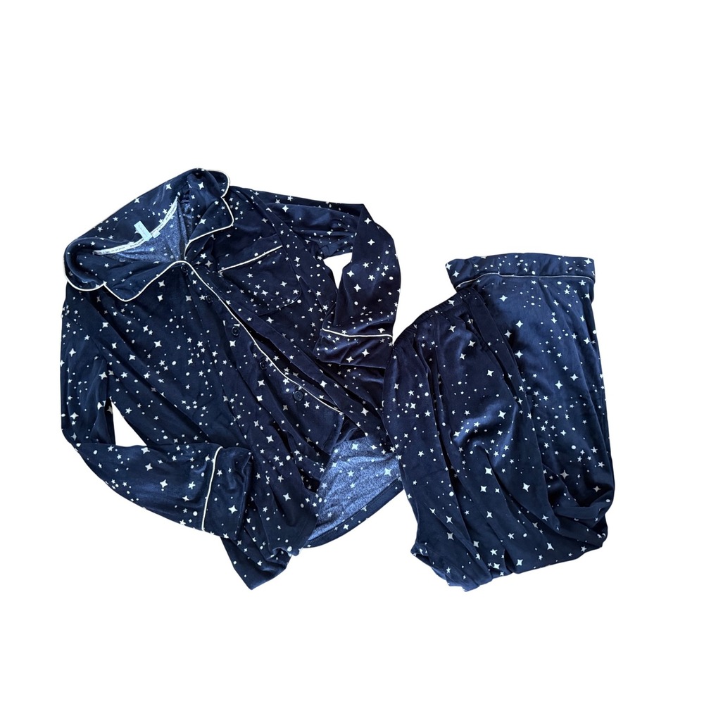 Joyspun black‎ and gold all over star print fleece two piece pajama set lounge